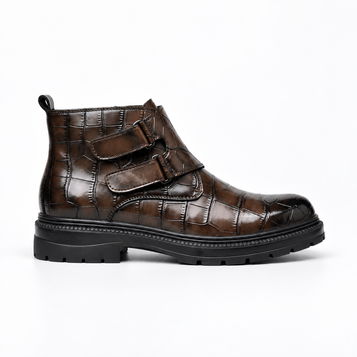 Men's Leather Croc-Embossed Ankle Boots