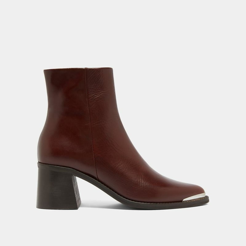 Women's Genuine Cowhide Burgundy Block Heel Boots