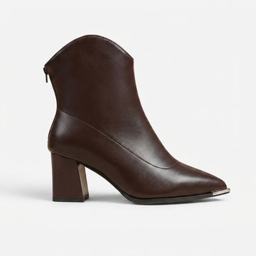 Women's Leather Block Heel Pointed Toe Ankle Boots