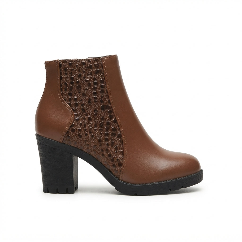 Women's Croc Heeled Ankle Boots