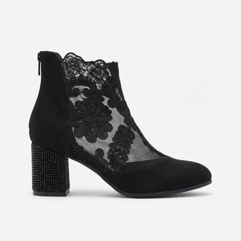 Women's Floral Lace Heeled Ankle Boots