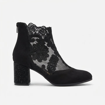 Women's Floral Lace Heeled Ankle Boots