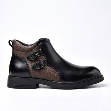 Men's Leather Double Buckle Ankle Boots