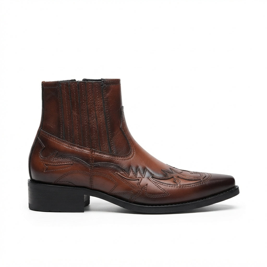 Men's Leather Cowboy Ankle Boots