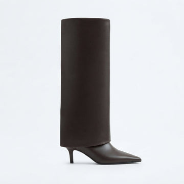 Women's Kitten Heel Leather Knee High Boots
