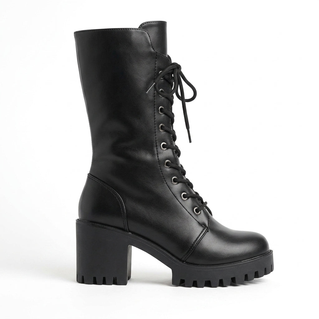 Women's Platform Leather Combat Boots