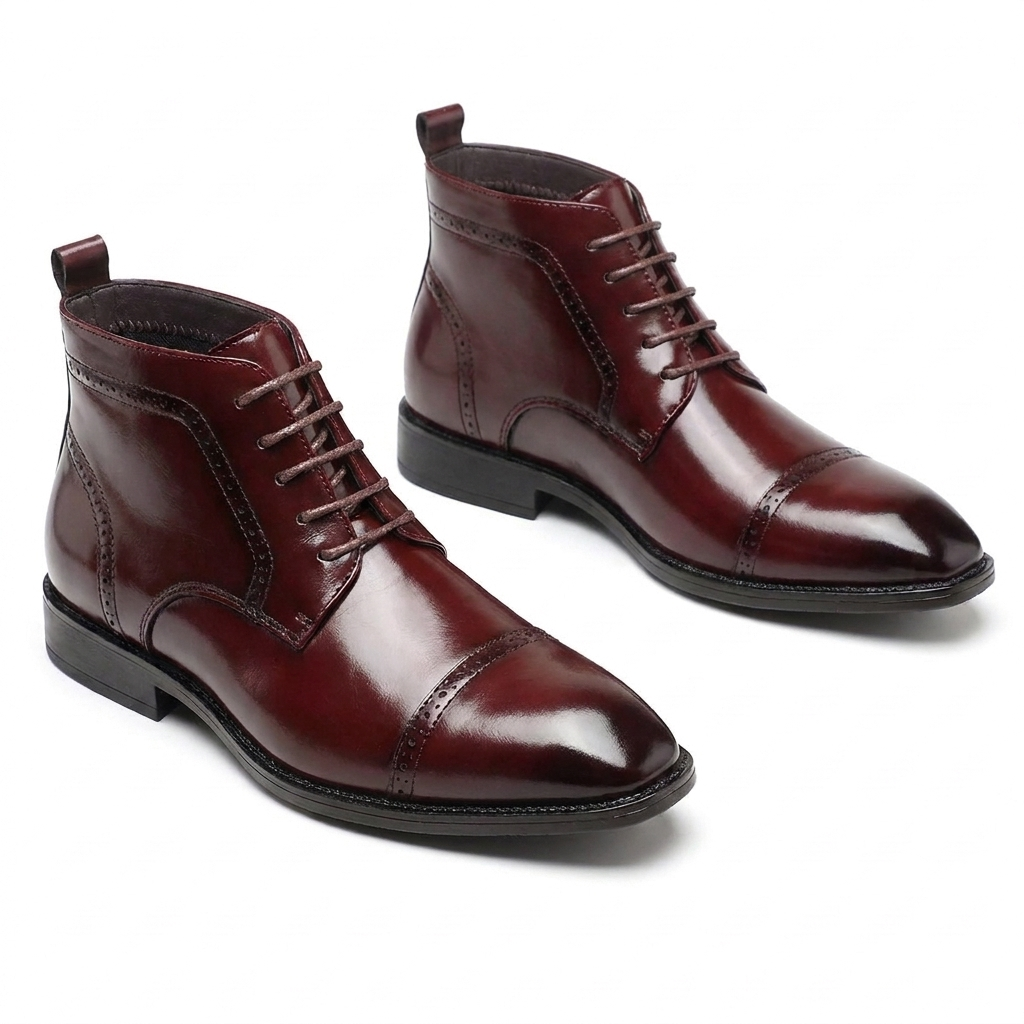 Men's Leather Cap Toe Ankle Boots