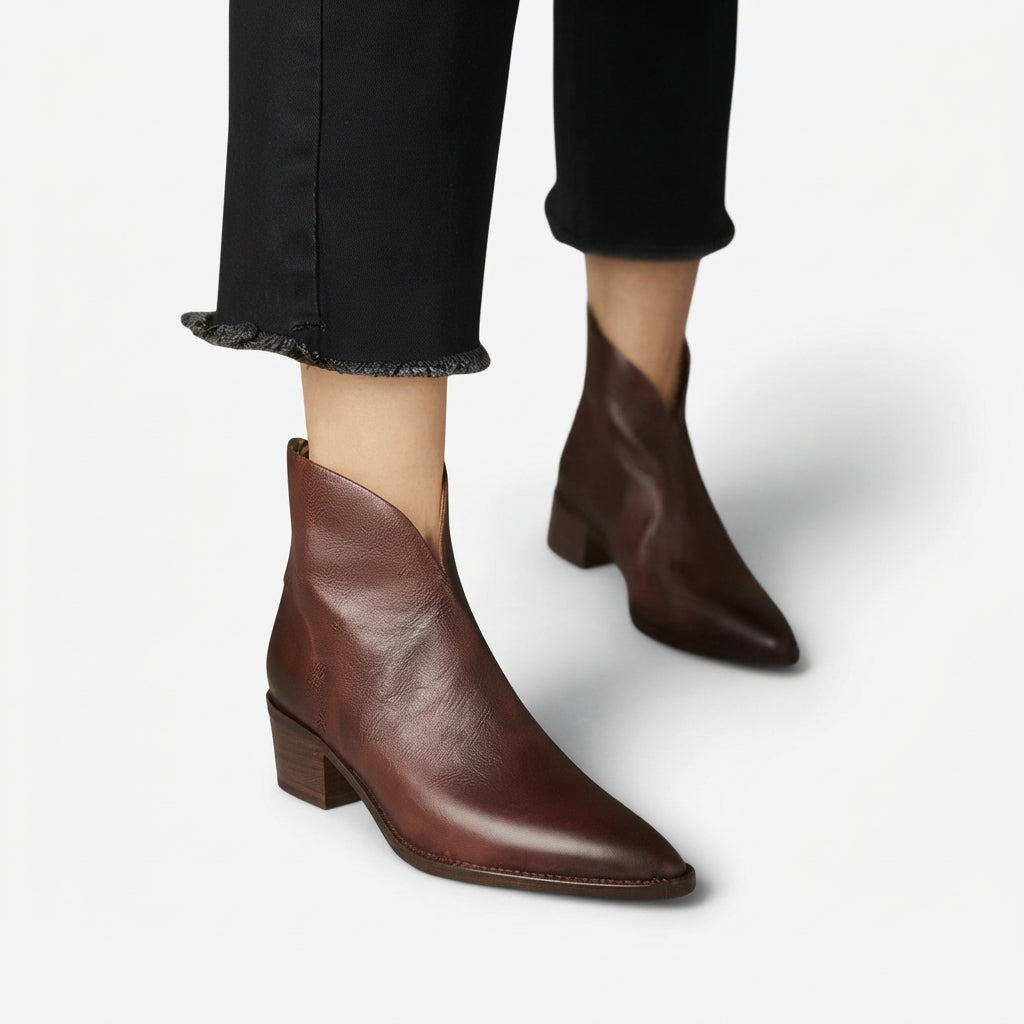 Women's Elegant Pointed Toe Leather Ankle Boots
