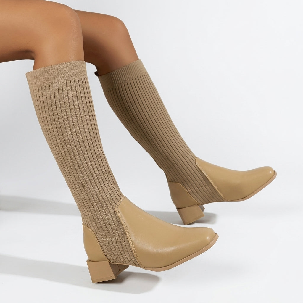 Women's Knee High Leather Sock Boots