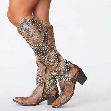 Women's Knee High Leather Cowboy Boots