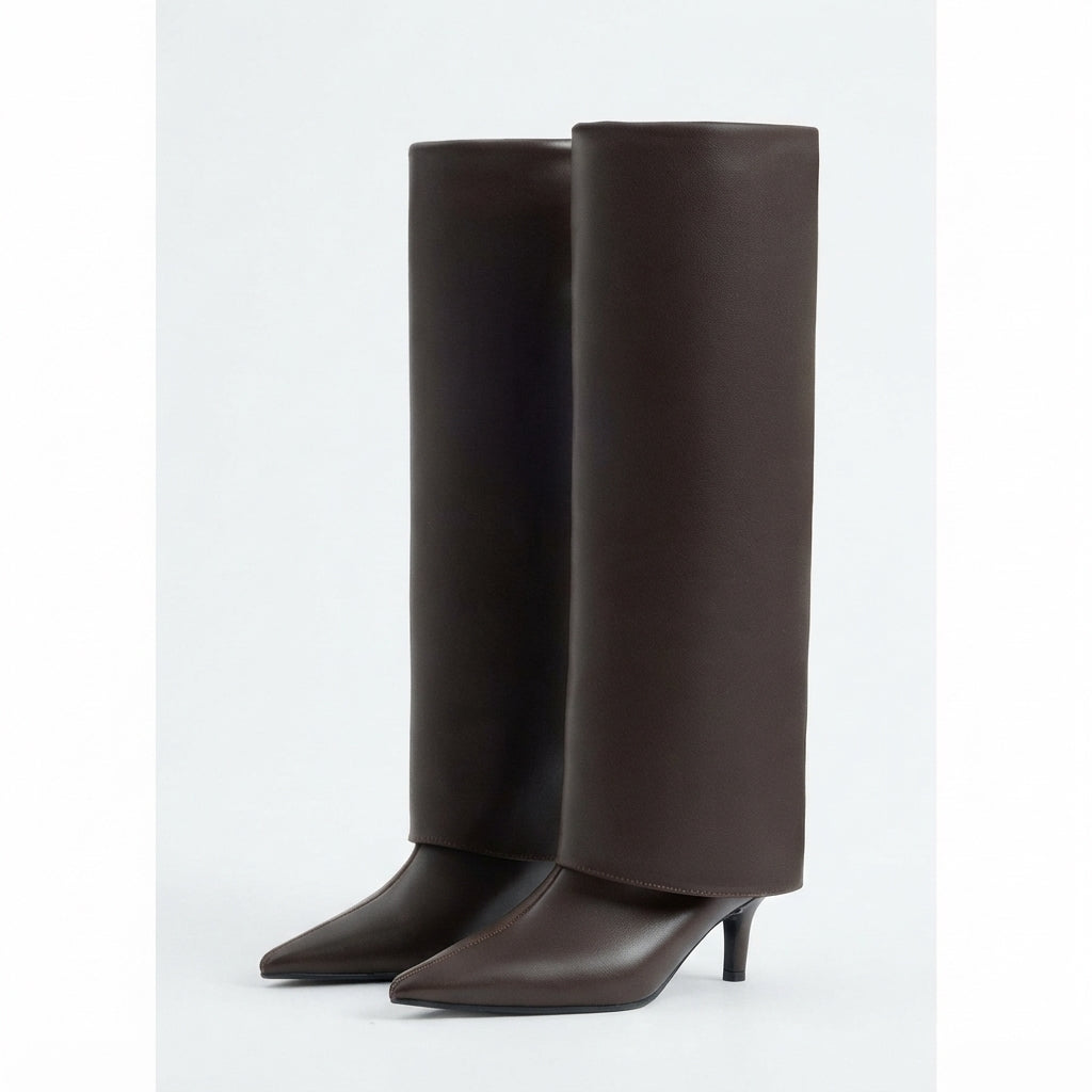 Women's Kitten Heel Leather Knee High Boots