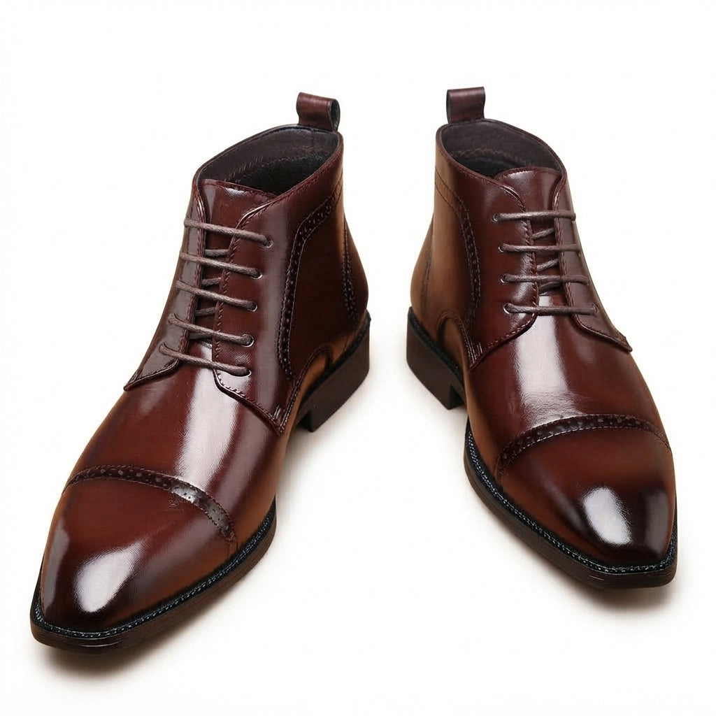 Men's Polished Cap-Toe Ankle Boots