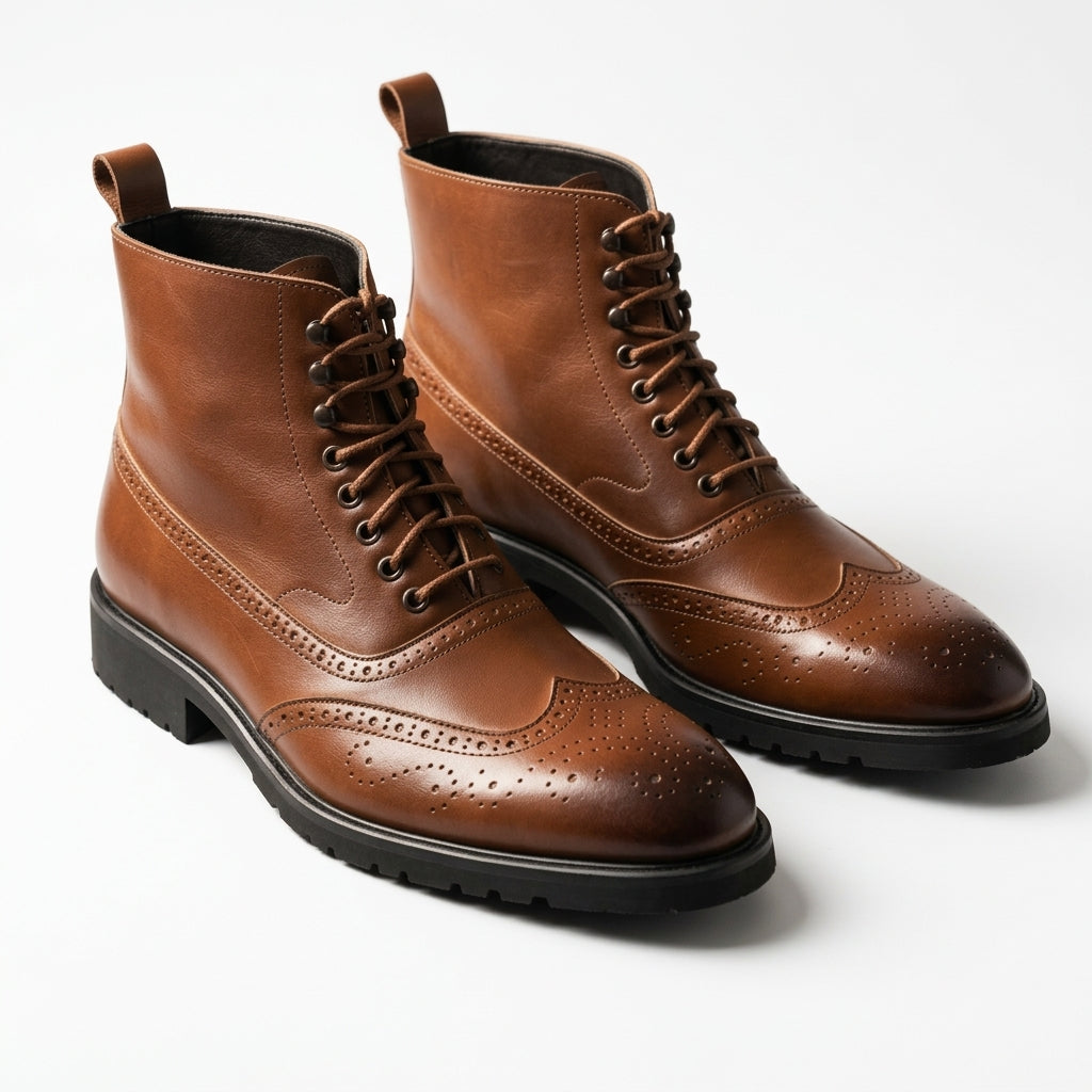 Men's Leather Brogue Ankle Boots