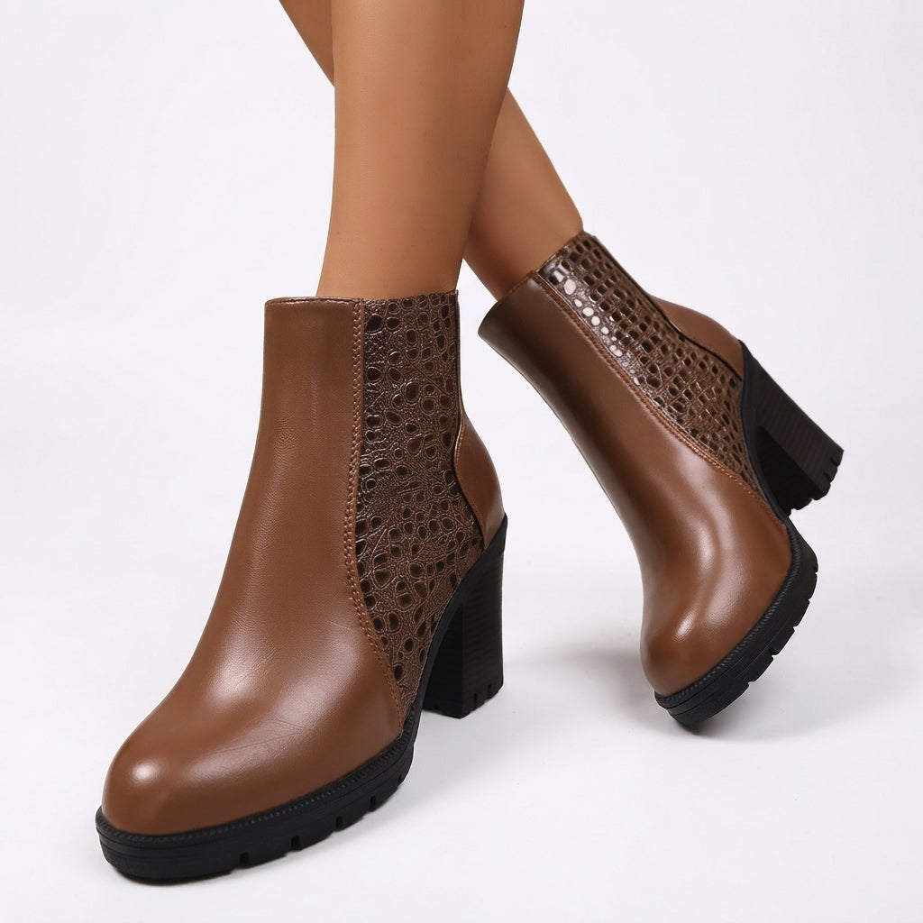 Women's Croc Heeled Ankle Boots