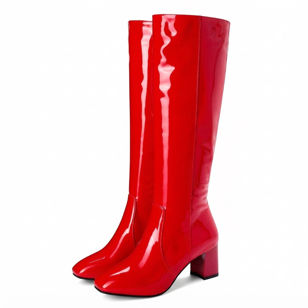 Women's Polished Heeled Knee High Leather Boots