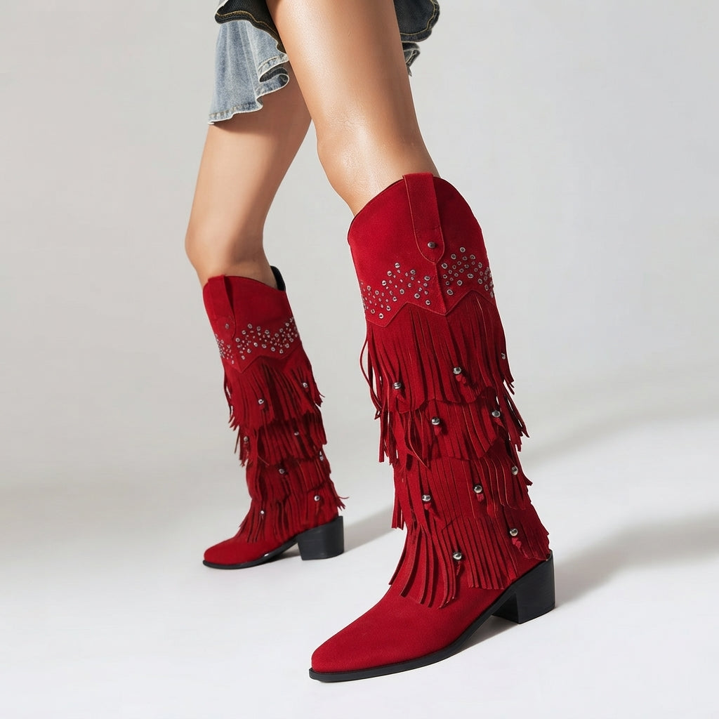 Women's Suede Knee High Cowboy Boots