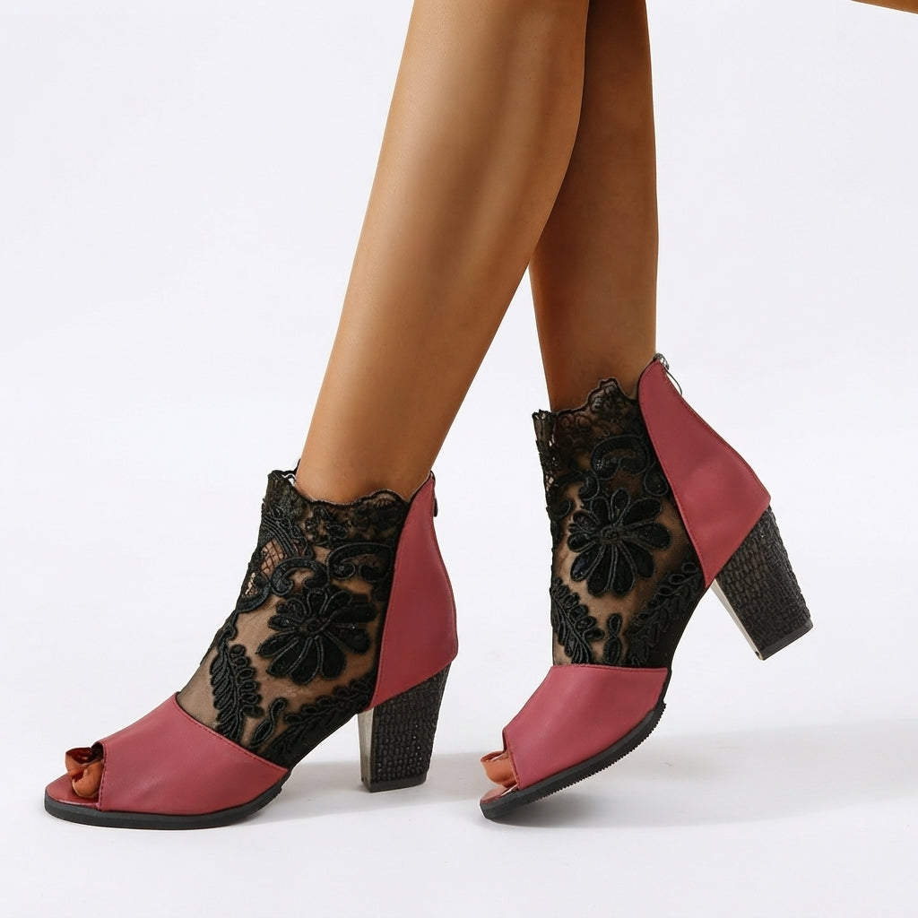 Women's Peep-Toe Heeled Ankle Boots