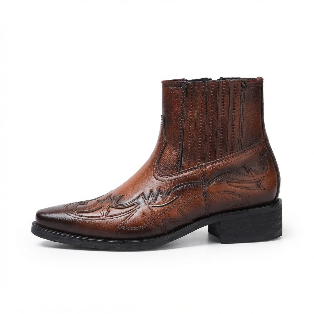 Men's Leather Cowboy Ankle Boots