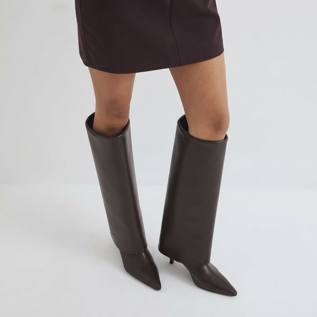 Women's Kitten Heel Leather Knee High Boots