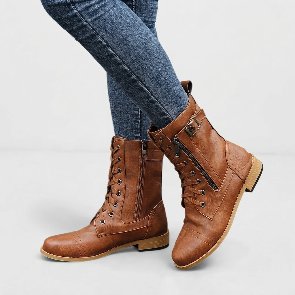 Women's Lace-Up & Side Zipper Combat Ankle Boots