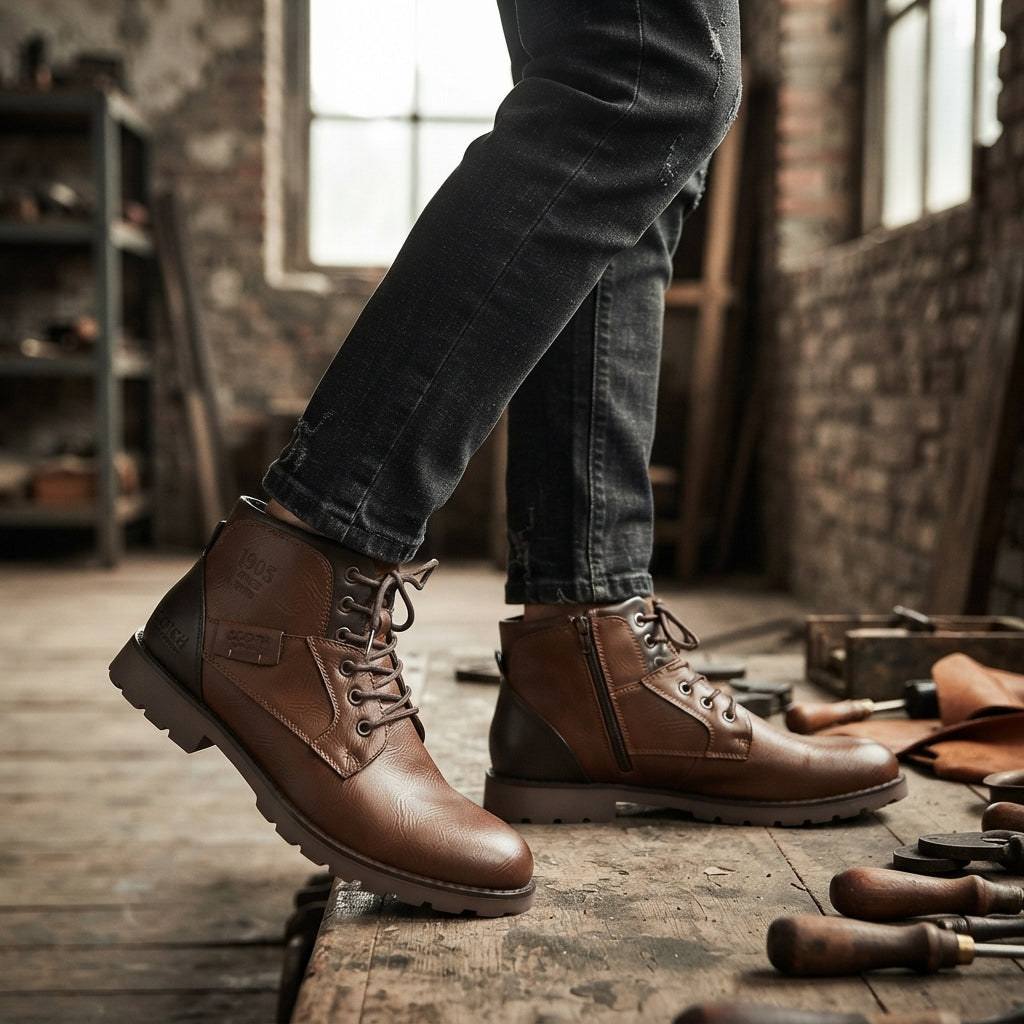 Men's Lace-Up Leather Ankle Boots