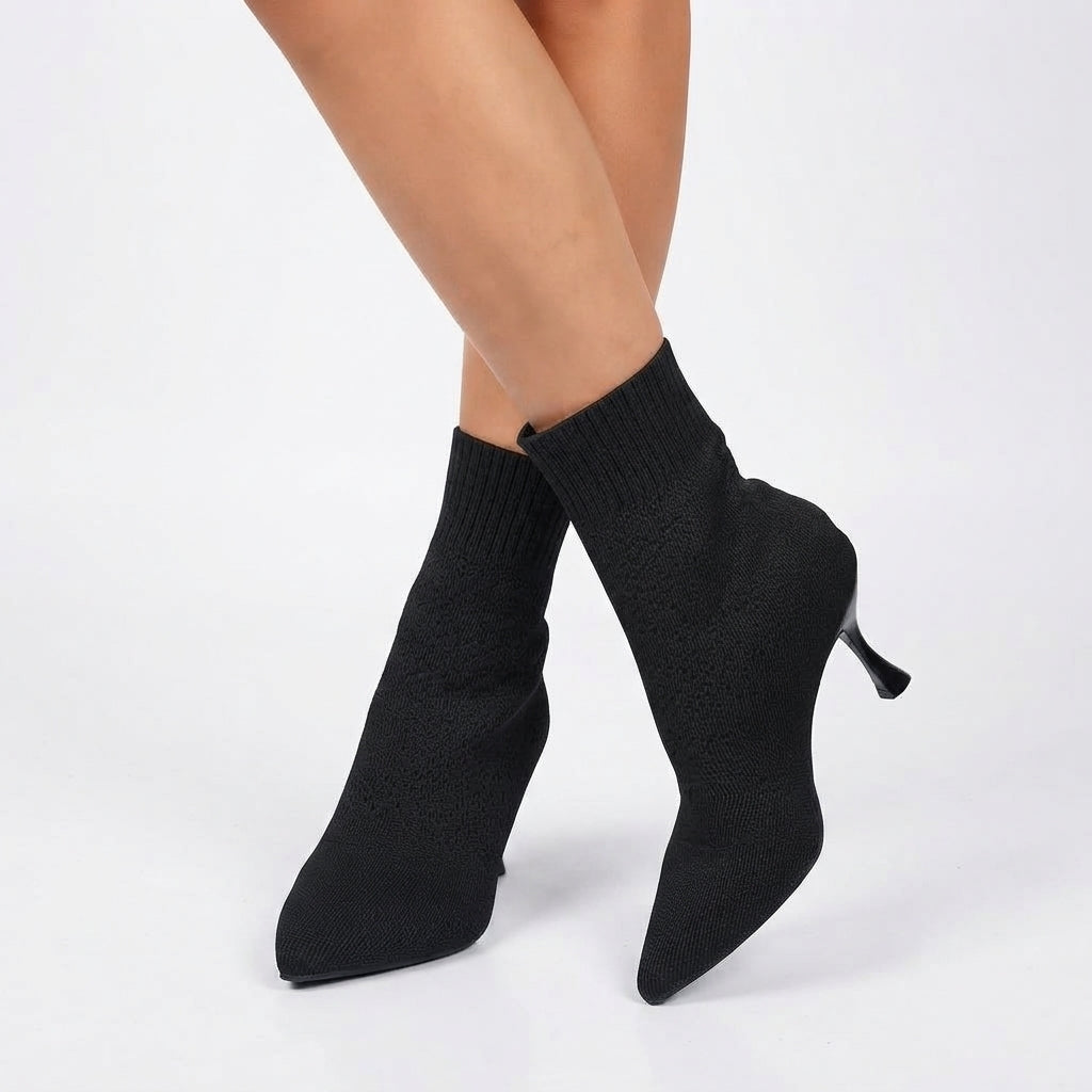 Women's Elegant Pointed Toe Kitten Heel Sock Boots