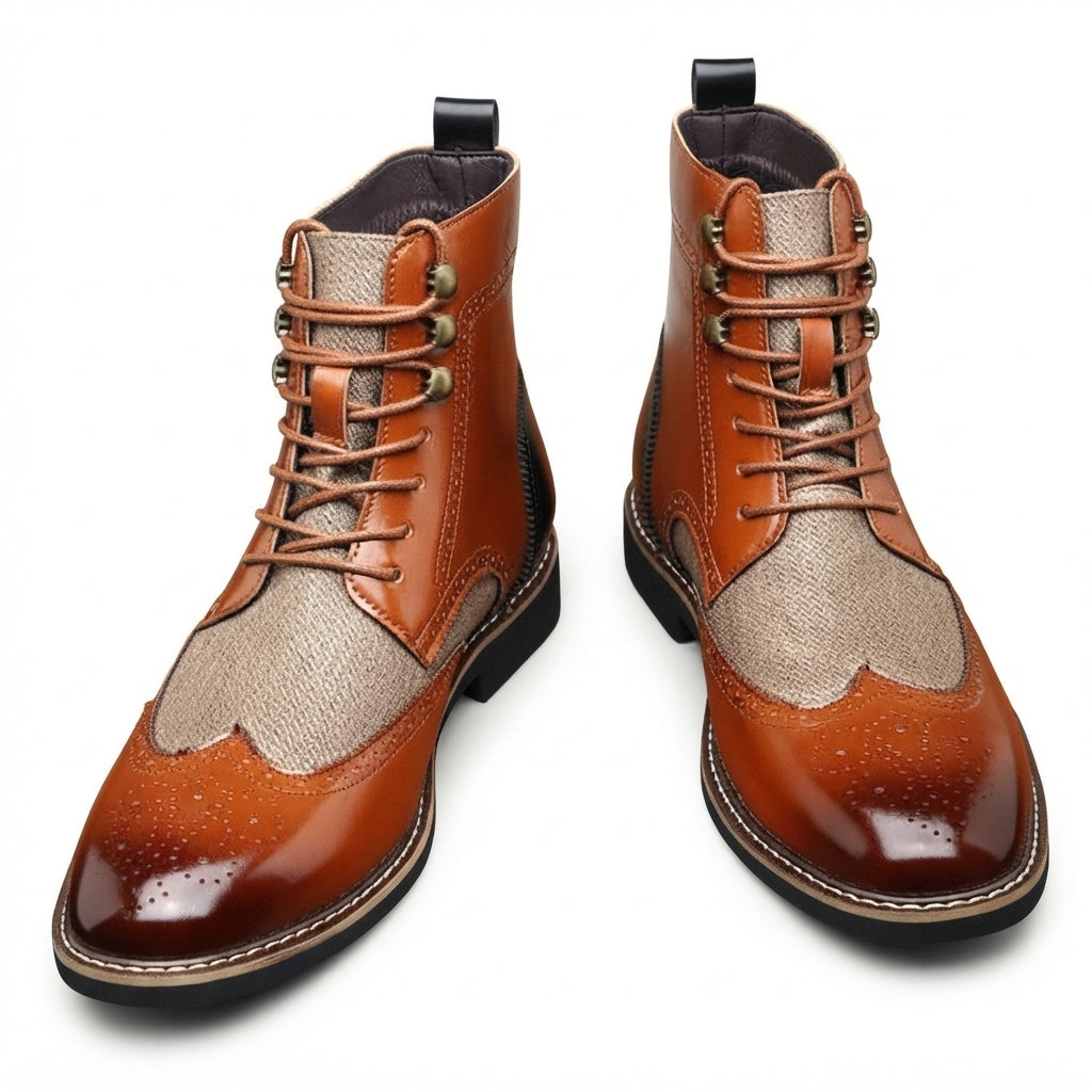 Men's Leather Brogue Ankle Boots