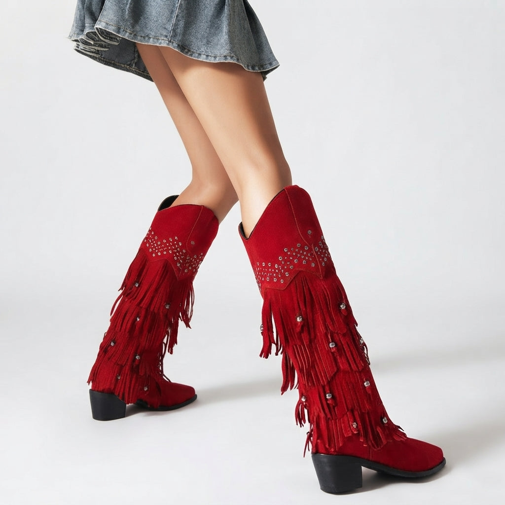 Women's Suede Knee High Cowboy Boots