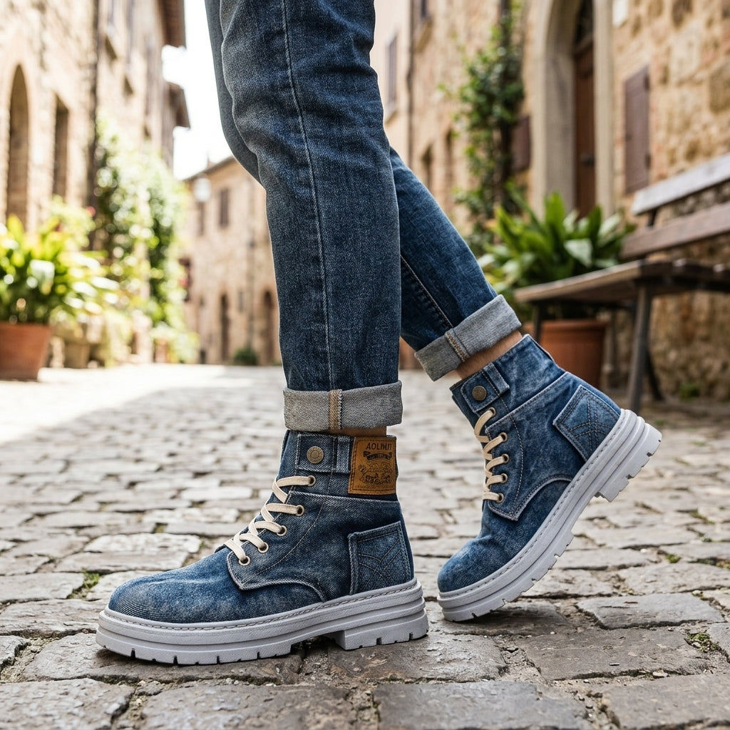 Men's Denim Combat Boots