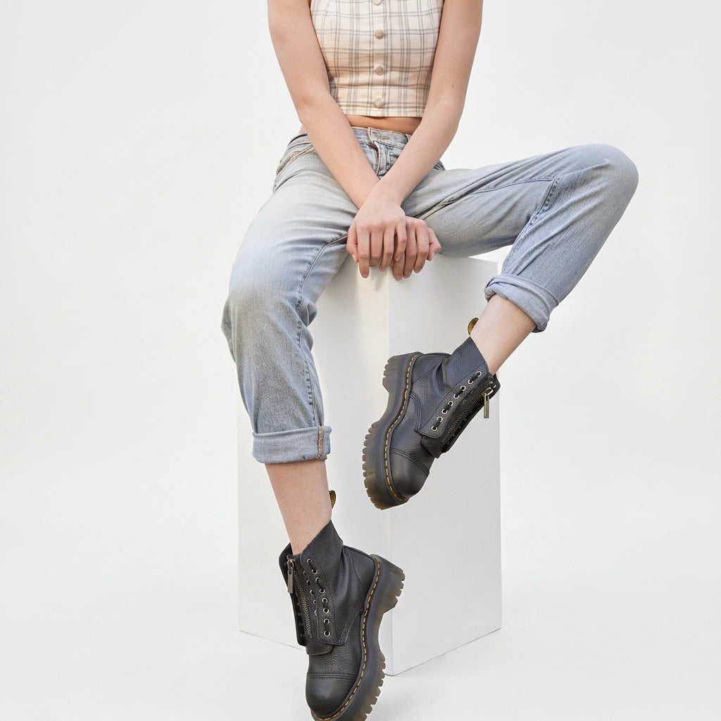 Women's Platform Leather Combat Boots