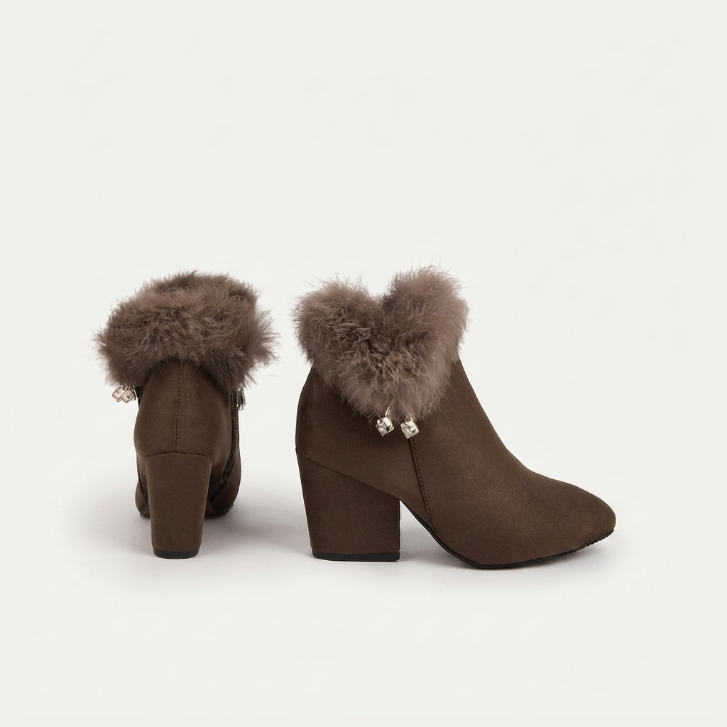 Women's Elegant Fur-Trimmed Heeled Ankle Boots