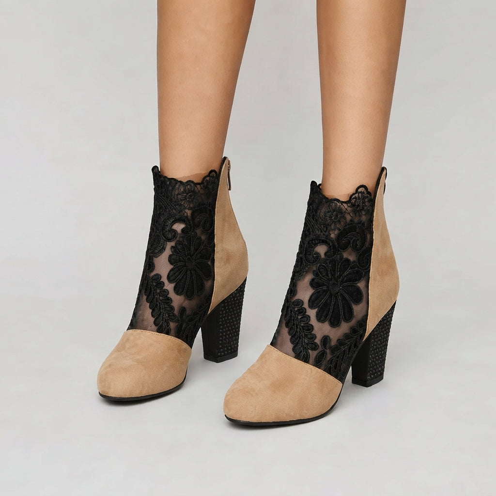 Women's Floral Lace Heeled Ankle Boots