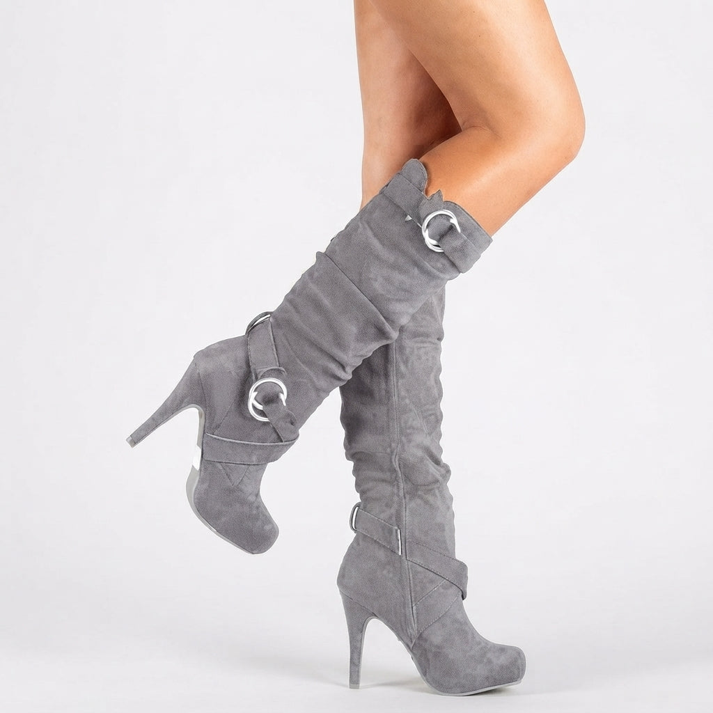 Women's Suede Knee High Heeled Boots
