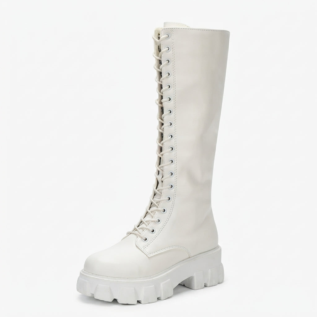 Women's Platform Knee High Combat Boots