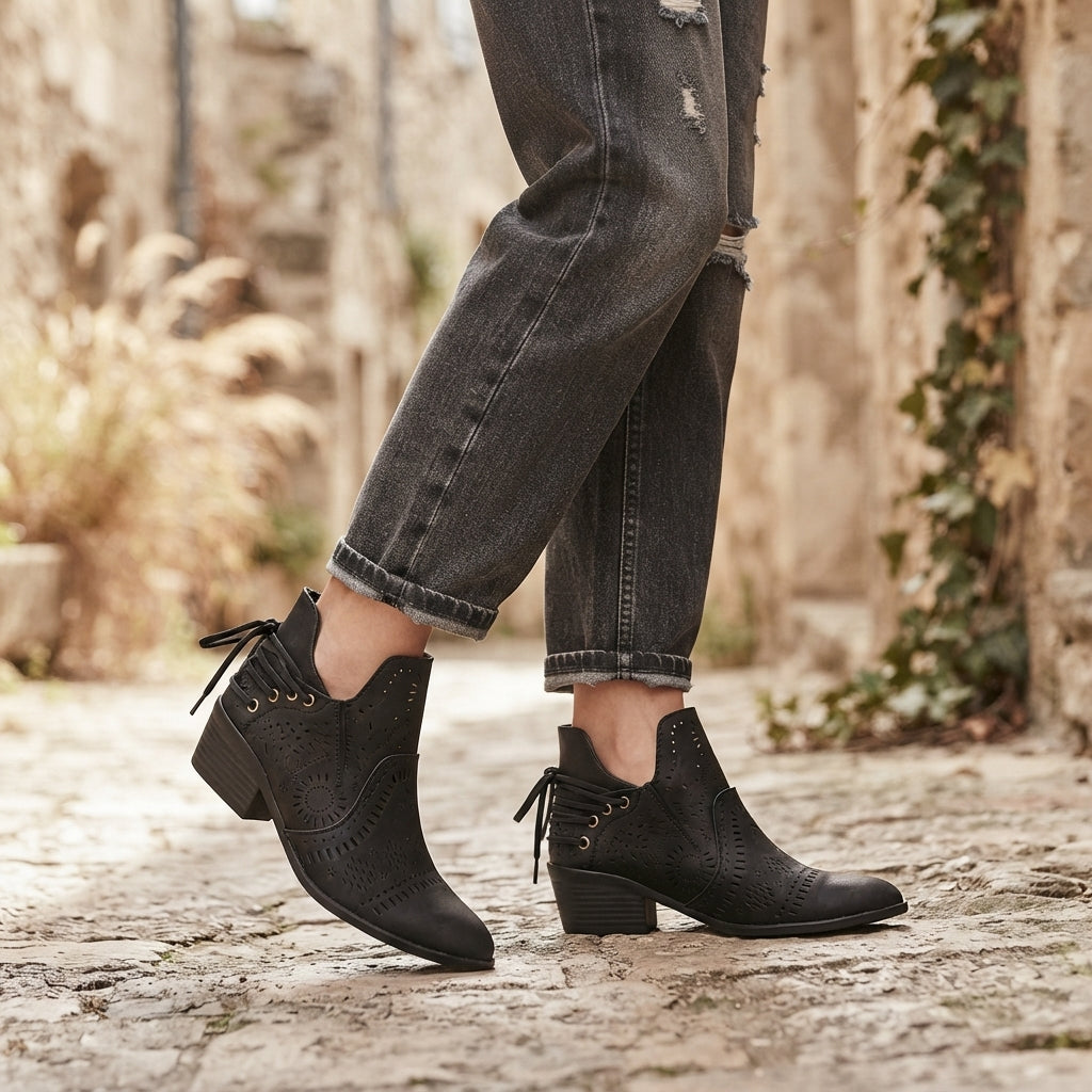 Women's Cutout Heeled Ankle Boots