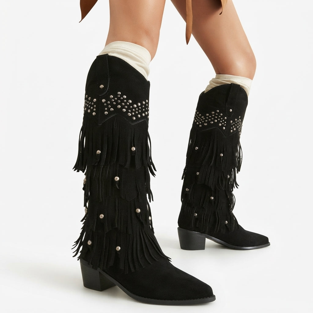Women's Suede Knee High Cowboy Boots