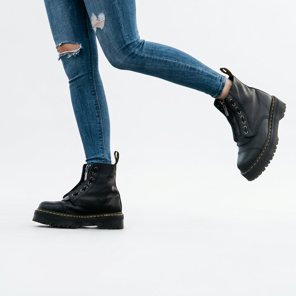 Women's Platform Leather Combat Boots