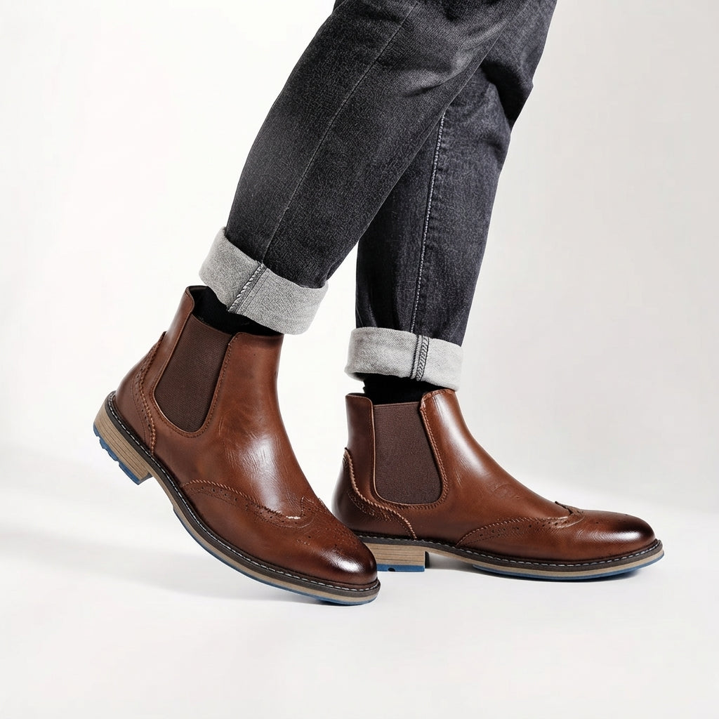 Men's Polished Brogue Chelsea Boots