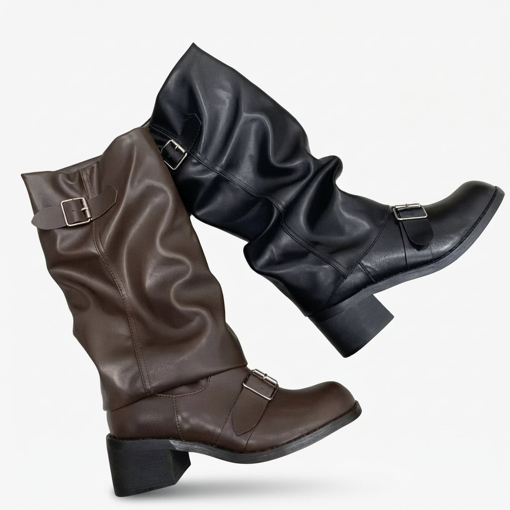 Women's Heeled Knee High Buckle Boots
