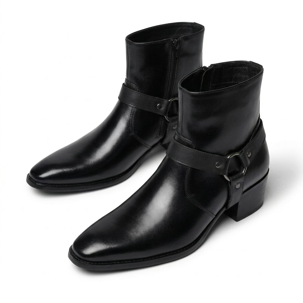 Men's Heeled Leather Biker Boots