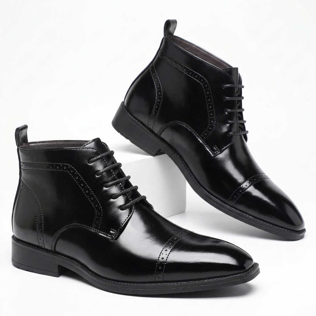 Men's Leather Cap Toe Ankle Boots