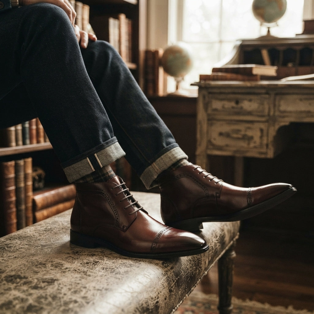 Men's Polished Cap-Toe Ankle Boots