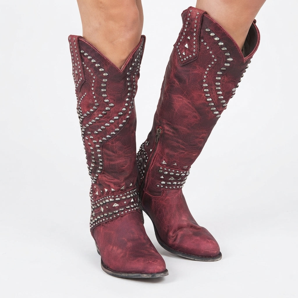 Women's Knee High Leather Cowboy Boots