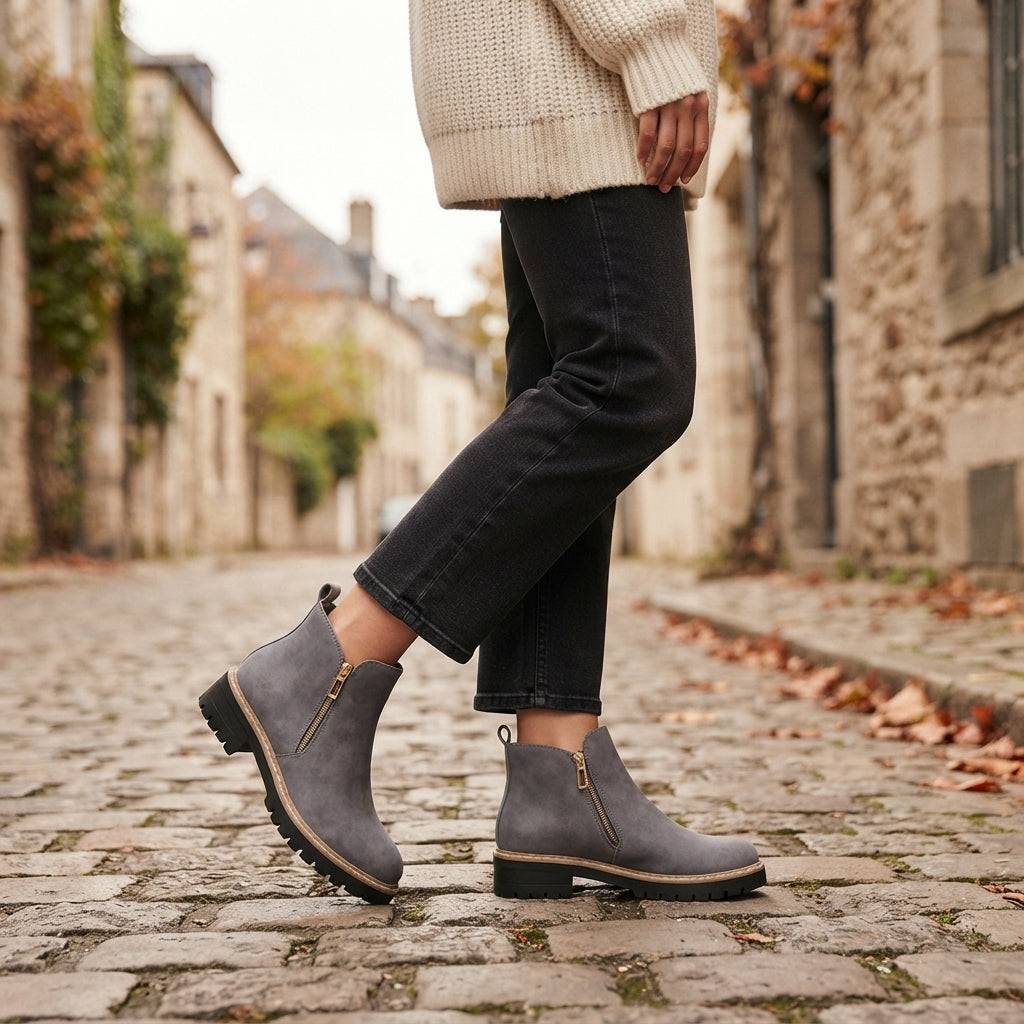 Women's Orthopedic Side Zip Heeled Ankle Boots