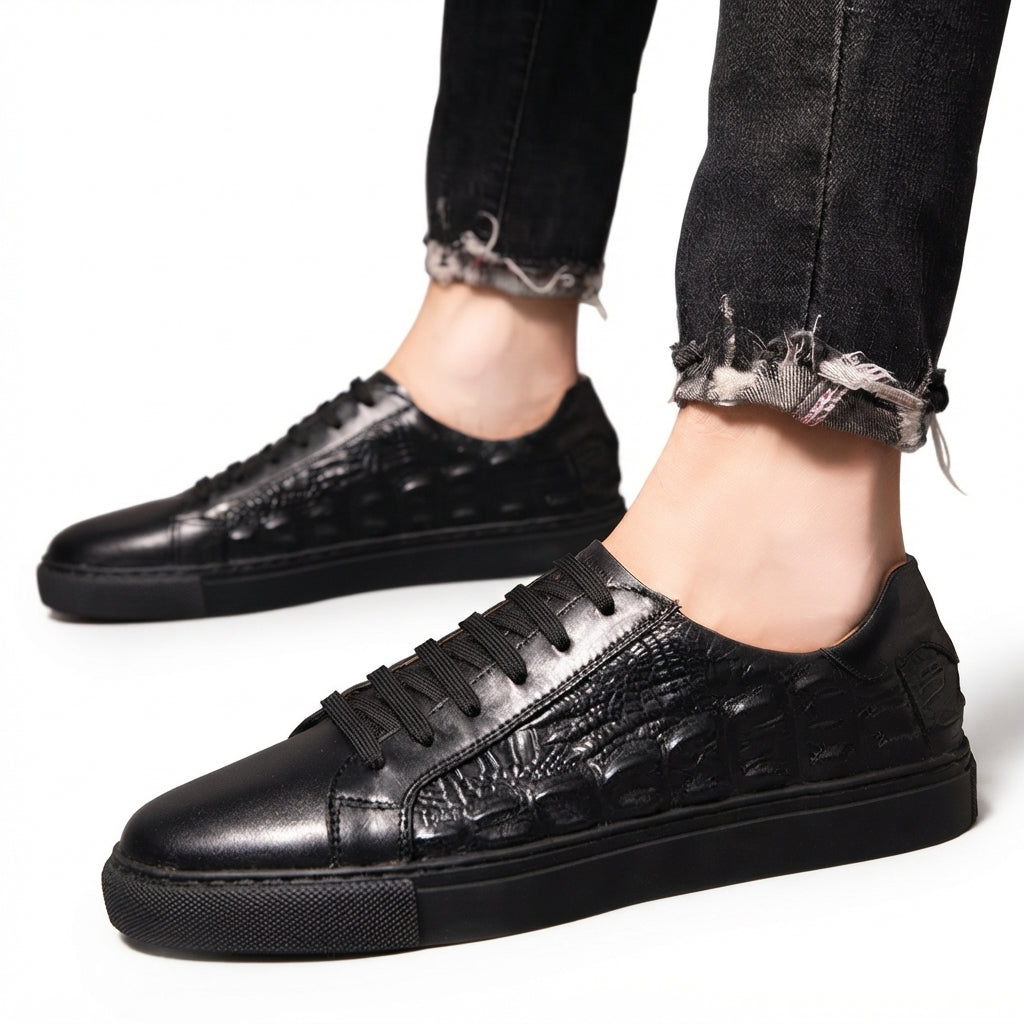 Men's Croc-Embossed Leather Trainers