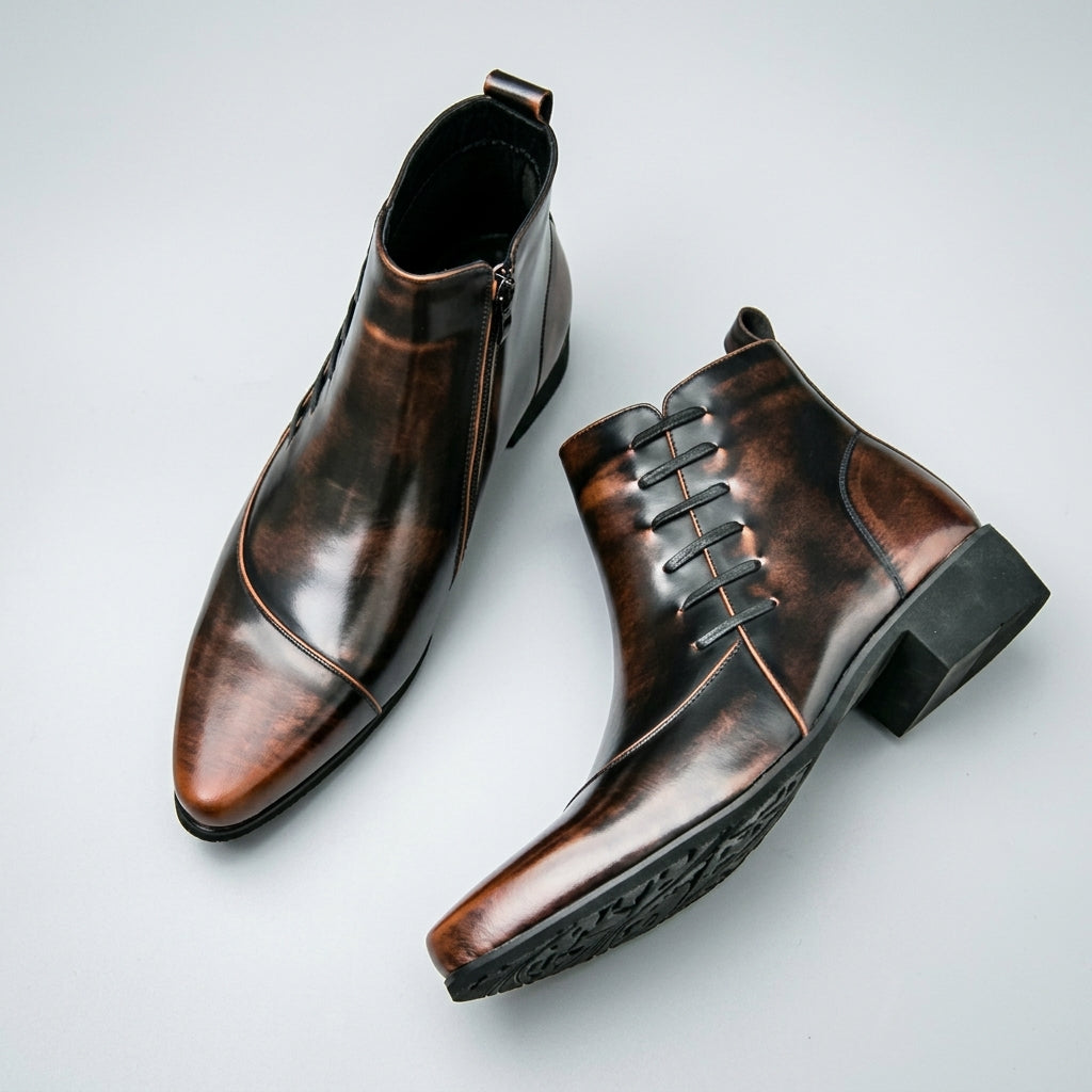 Men's Pointed Toe Leather Ankle Boots