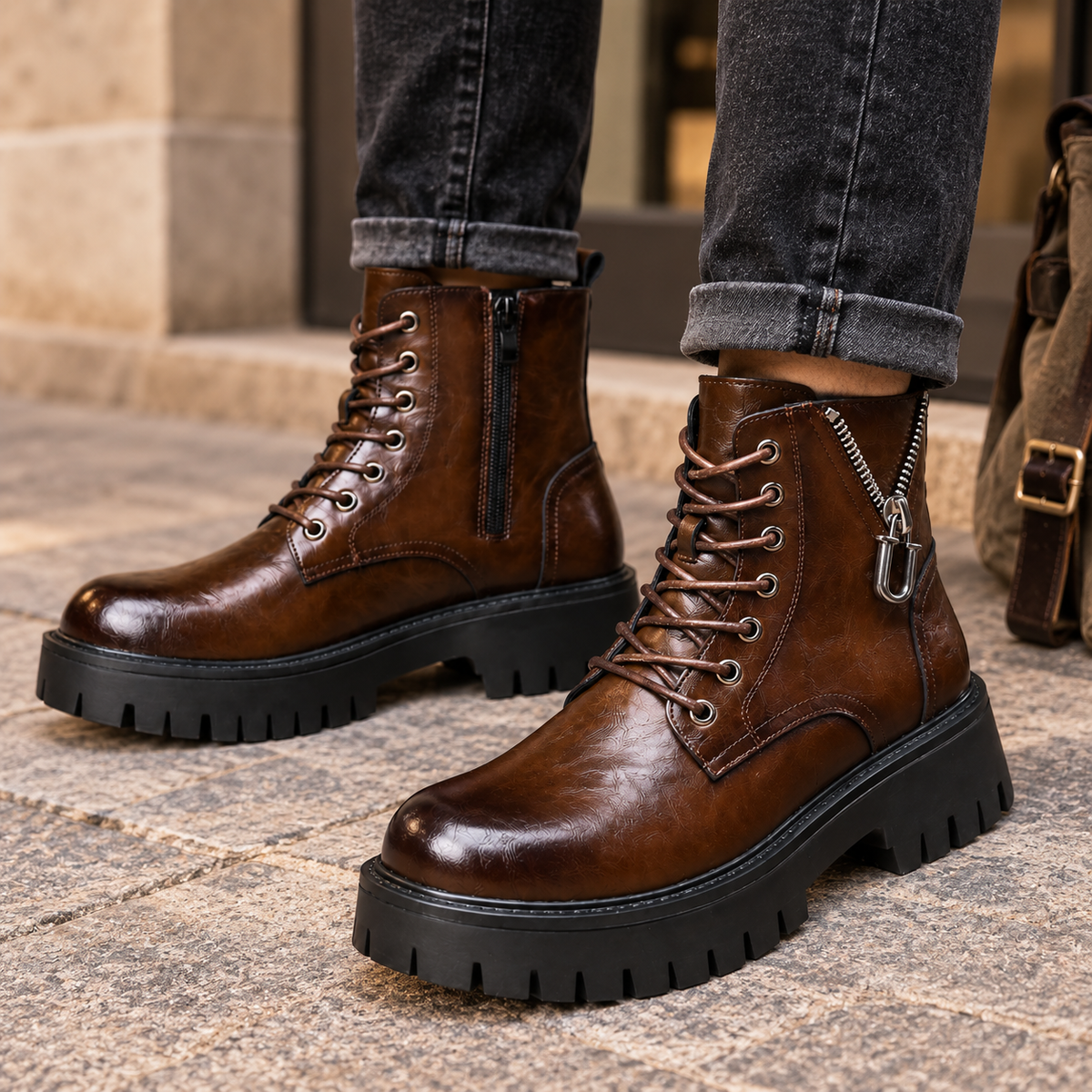 Men's Rugged Leather Combat Boots