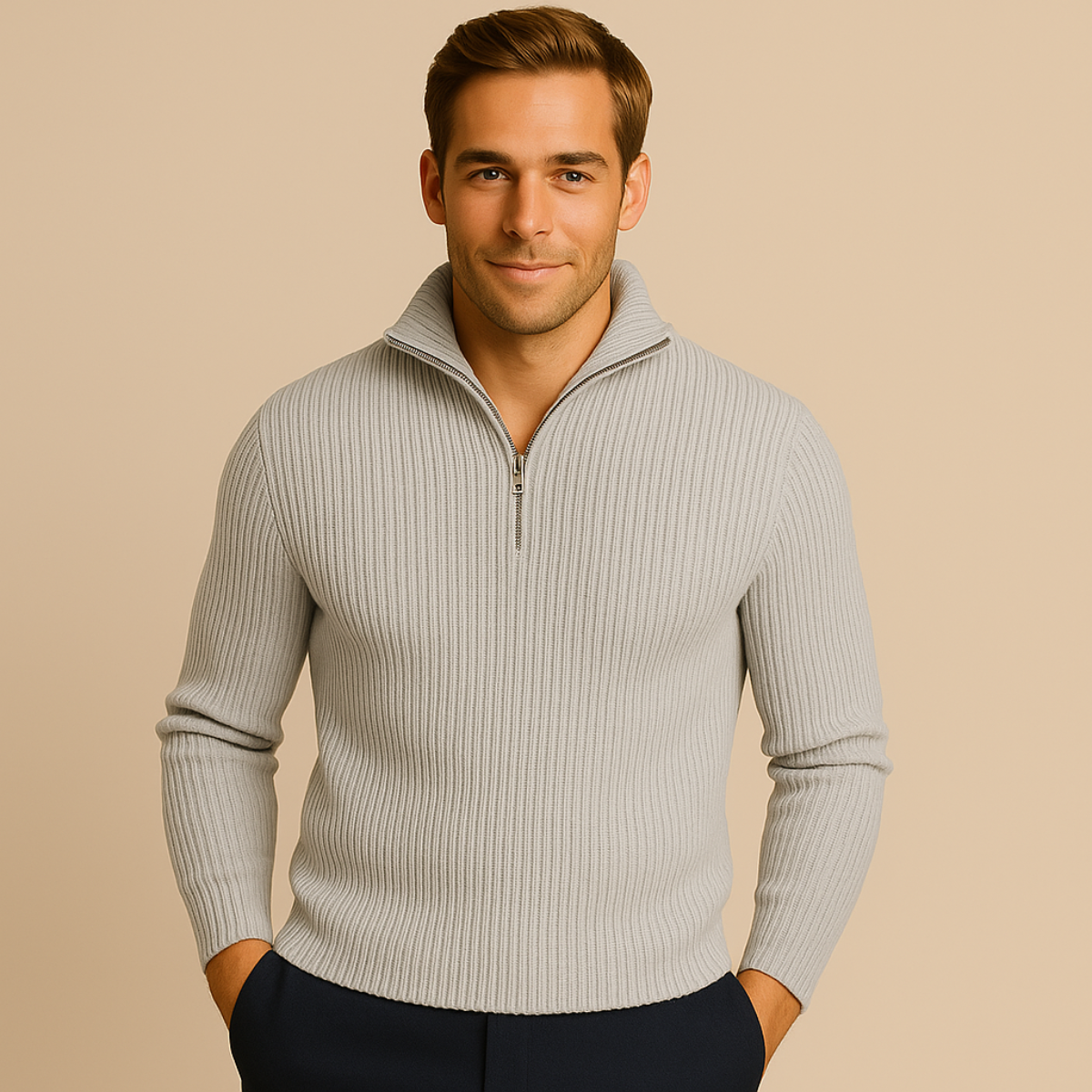Merino Knitted Half-Zip-Pullover