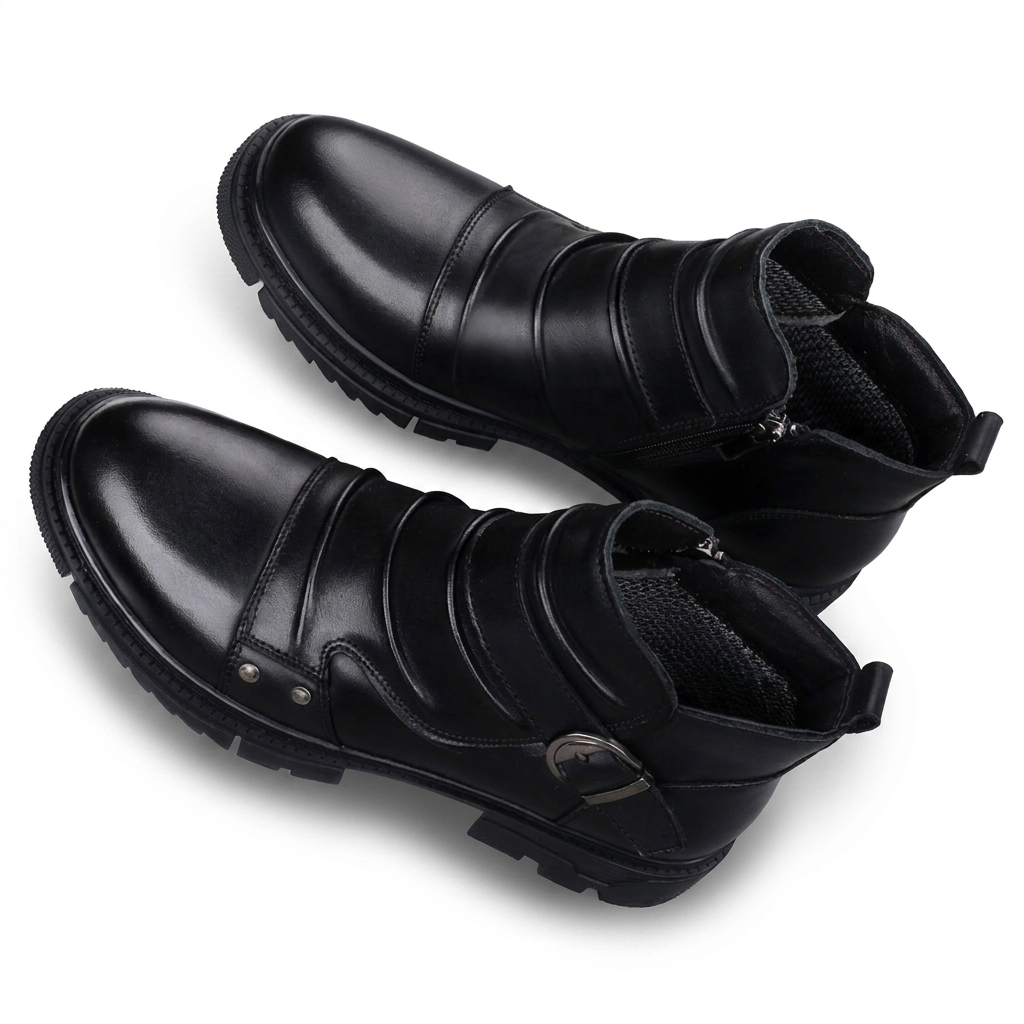 Men's Buckle Strap Leather Ankle Boots