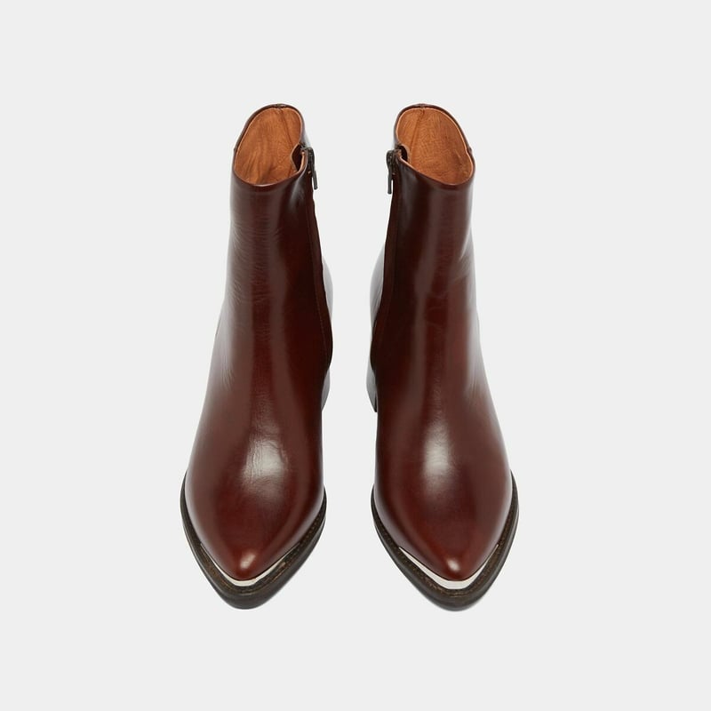 Women's Genuine Cowhide Burgundy Block Heel Boots
